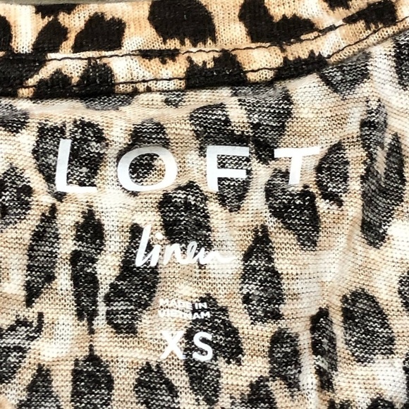 Loft Leopard Print Tie Hem 100% Linen Tee Size XS - Picture 5 of 7